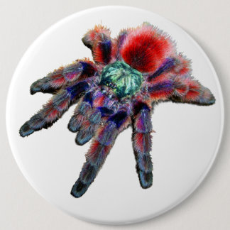 Big teal purple red and blue tarantula spider button