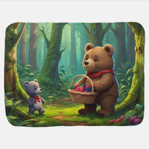 Big Teddy Bear and Baby Teddy Cartoon for Kids Baby Blanket