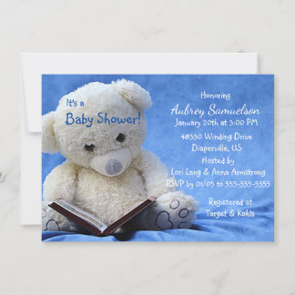 Big Teddy Bear Reads Book Boy Shower Invitation