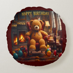 BIG TEDDYBEAR HAPPY BIRTHDAY ROUND PILLOW