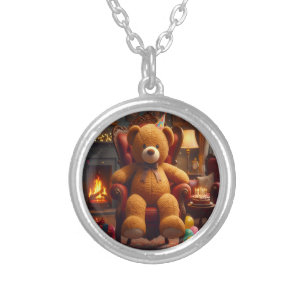BIG TEDDYBEAR HAPPY BIRTHDAY SILVER PLATED NECKLACE