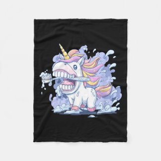 Big Teeth Unicorn with Toothbrush Costume Fleece Blanket