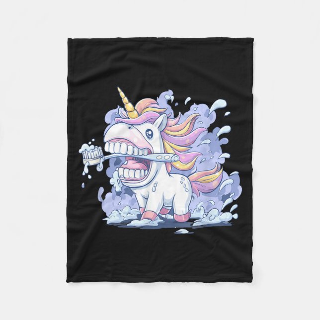 Big Teeth Unicorn with Toothbrush Costume Fleece Blanket (Front)