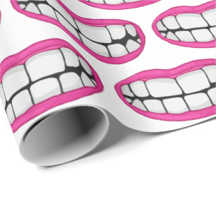 Big teeth with pink lipstick wrapping paper