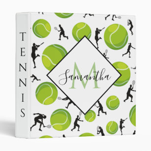 Big Tennis Balls & Player Silhouettes Athletic Fun 3 Ring Binder