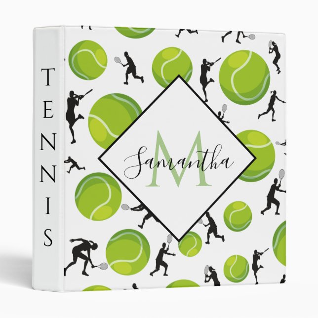 Big Tennis Balls & Player Silhouettes Athletic Fun 3 Ring Binder (Front/Spine)
