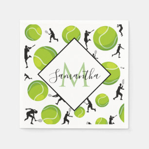 Big Tennis Balls & Player Silhouettes Athletic Fun Napkins