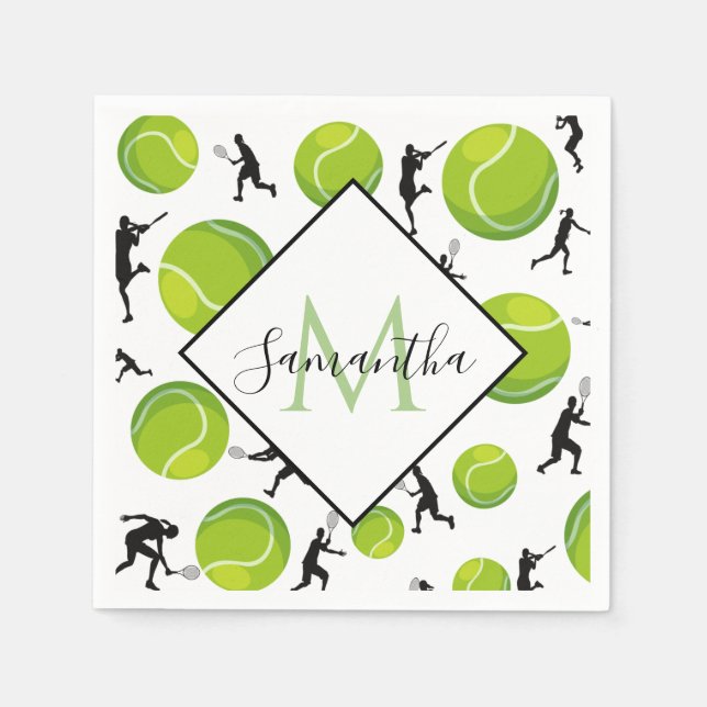 Big Tennis Balls & Player Silhouettes Athletic Fun Napkins (Front)