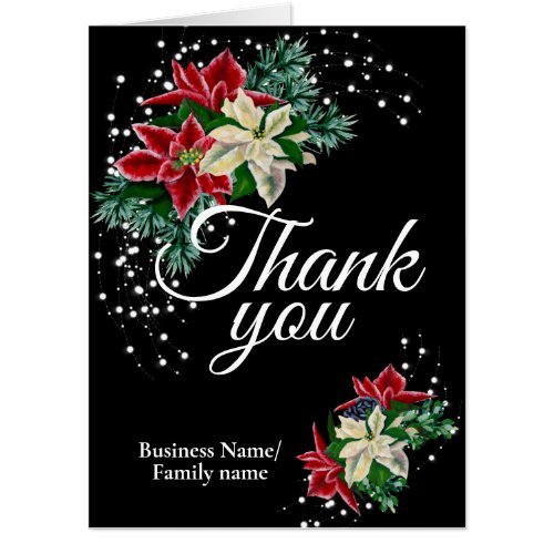 Big Thank You Appreciation Festive Floral Black Card