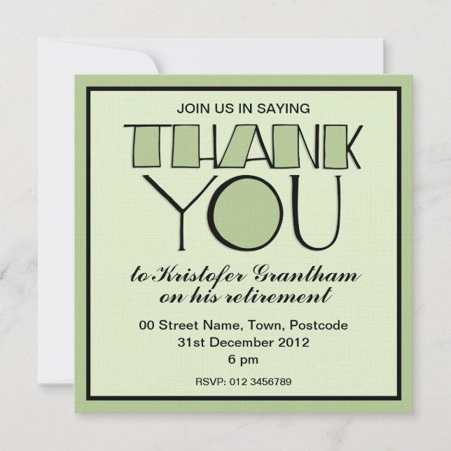 Big Thank You green Retirement Invitation (Front)