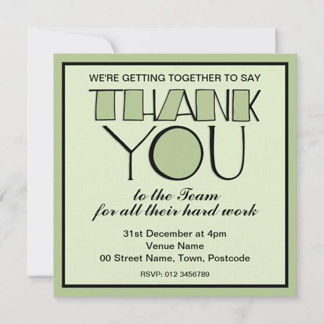 Big Thank You green Thank You Team Invitation (Front)