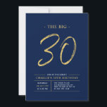 Big Thirty | Gold & Navy Blue 30th Birthday Party Invitation<br><div class="desc">Celebrate your special day with this simple stylish 30th birthday party invitation. This design features a brush script "The Big 30" with a clean layout in a navy blue & gold color combo. More designs and party supplies are available at my shop BaraBomDesign.</div>
