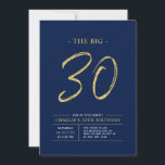 Big Thirty | Gold & Navy Blue 30th Birthday Party Invitation<br><div class="desc">Celebrate your special day with this simple stylish 30th birthday party invitation. This design features a brush script "The Big 30" with a clean layout in a navy blue & gold color combo. More designs and party supplies are available at my shop BaraBomDesign.</div>