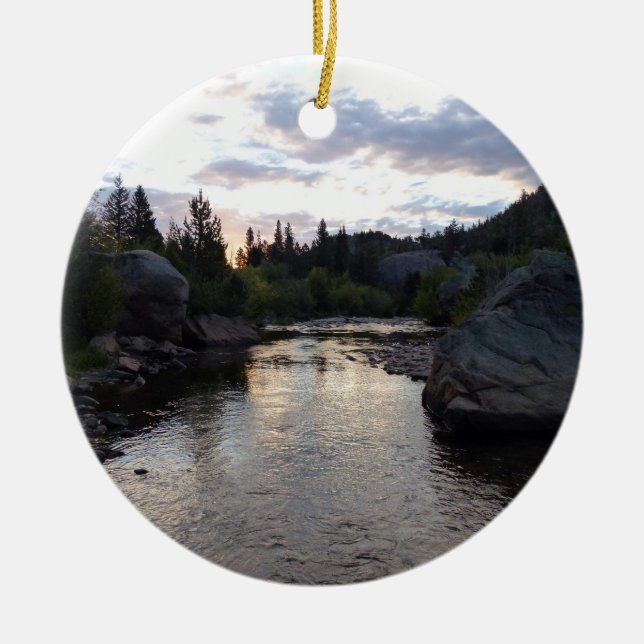Big Thompson River at Sunrise Ceramic Ornament (Front)
