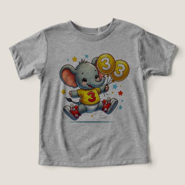 Big Three Celebration: Elephant with Balloons Toddler T-shirt (Design Front)