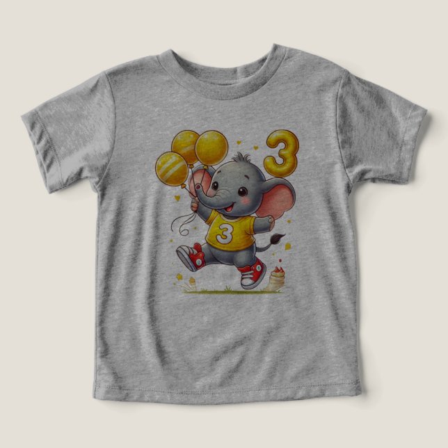 Big Three Celebration: Elephant with Balloons  Toddler T-shirt (Design Front)