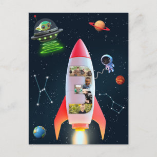 Big Three with Photos 3rd Birthday Rocket Space Postcard