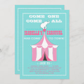 Big Top Carnival Birthday Party Turquoise | Pink Invitation (Front/Back)
