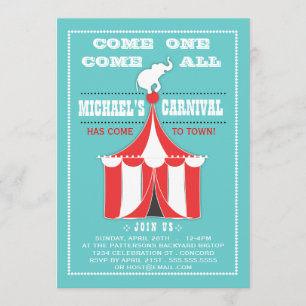 Big Top Carnival Birthday Party Turquoise Red Invitation