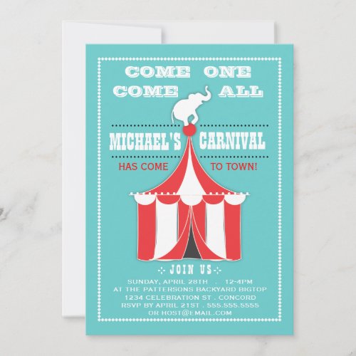Big Top Carnival Birthday Party Turquoise | Red Announcements