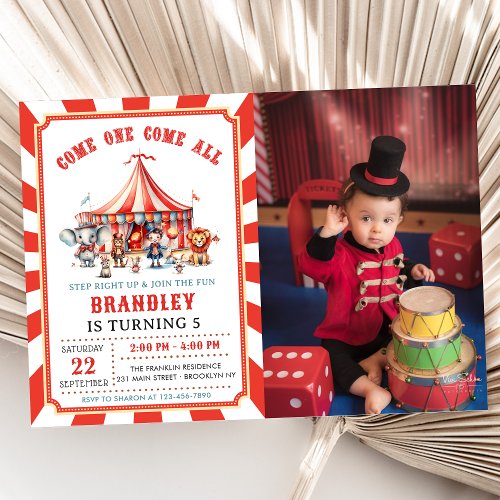 Big Top Circus Animals Carnival Birthday Photo Invitation