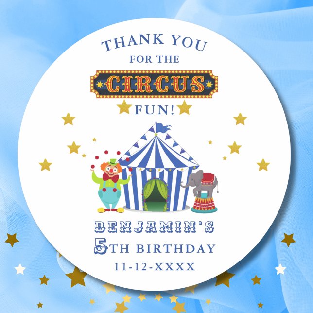 Big Top Circus Birthday Party Thank You Classic Round Sticker (Creator Uploaded)