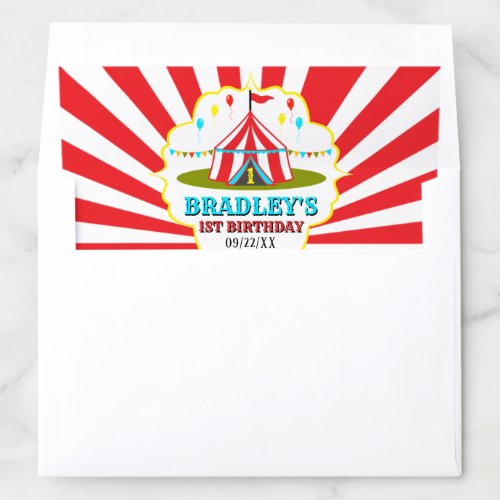 Big Top Circus Carnival 1st Birthday Envelope Liner