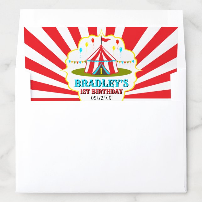 Big Top Circus Carnival 1st Birthday Envelope Liner (In Envelope)