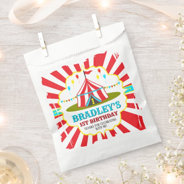 Big Top Circus Carnival 1st Birthday Favor Bag (Clipped)
