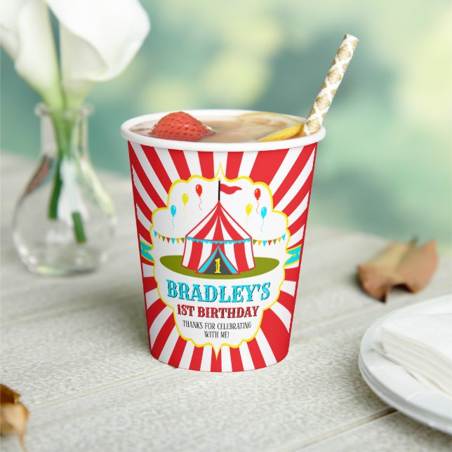 Big Top Circus Carnival 1st Birthday Paper Cups (Insitu)