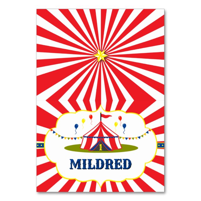 Big Top Circus Carnival 1st Birthday Place Cards (Front)