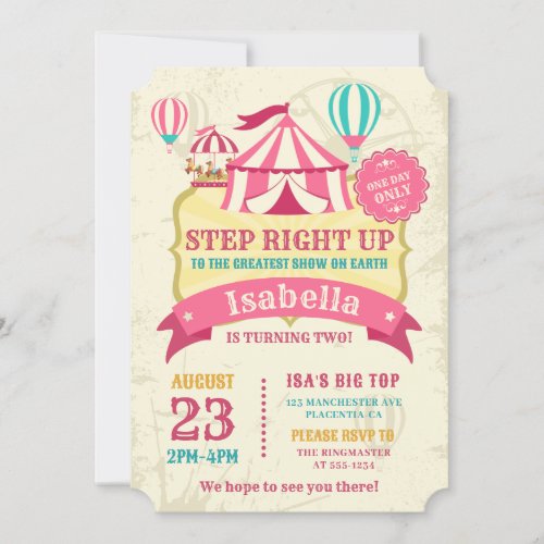 Big Top Circus Carnival Birthday Girl Party Pink Invitation