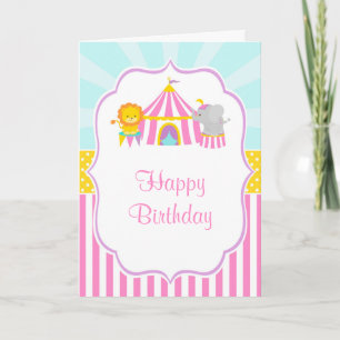 Big Top Circus Carnival Birthday in Pink Birthday Card