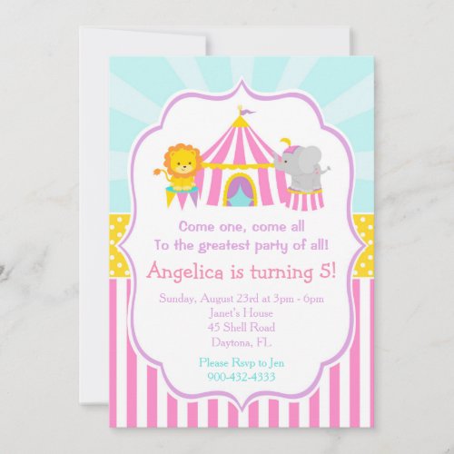 Big Top Circus Carnival Birthday in Pink Invitation