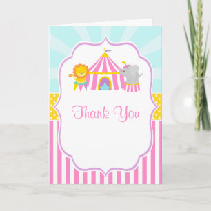 Big Top Circus Carnival Birthday in Pink Letterpress Thank You Card