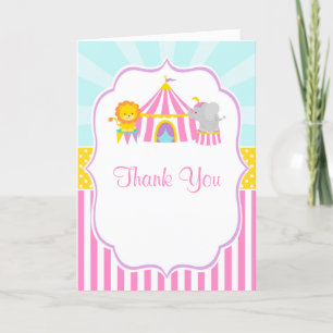 Big Top Circus Carnival Birthday in Pink Letterpress Thank You Card