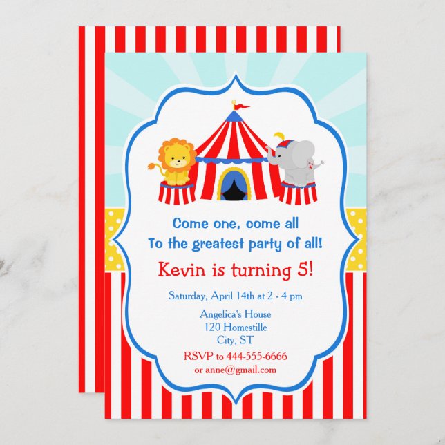 Big Top Circus Carnival Birthday in Red Invitation (Front/Back)