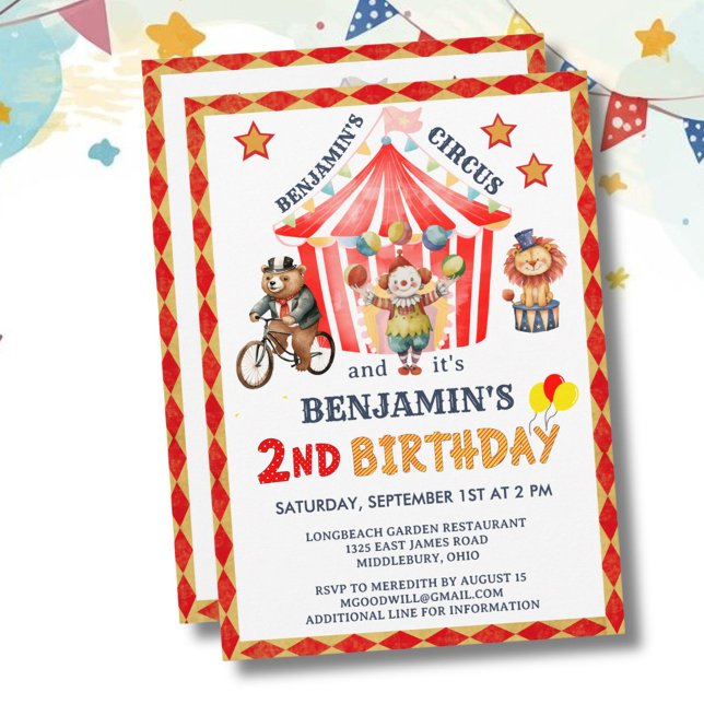 Big Top Circus Carnival Boy 2nd Birthday  Invitation (Creator Uploaded)