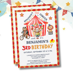 Big Top Circus Carnival Boy 3rd Birthday  Invitation