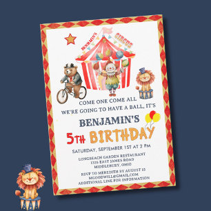 Big Top Circus Carnival Boy 5th Birthday  Invitation