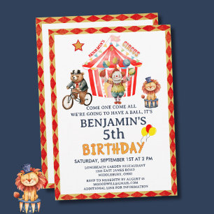 Big Top Circus Carnival Boy Fifth Birthday Invitation