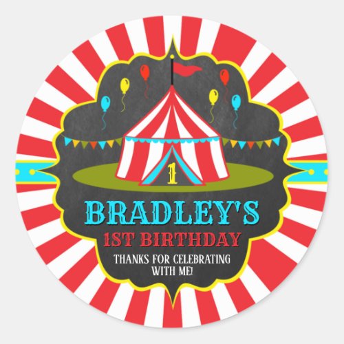 Big Top Circus Carnival Chalkboard 1st Birthday Classic Round Sticker