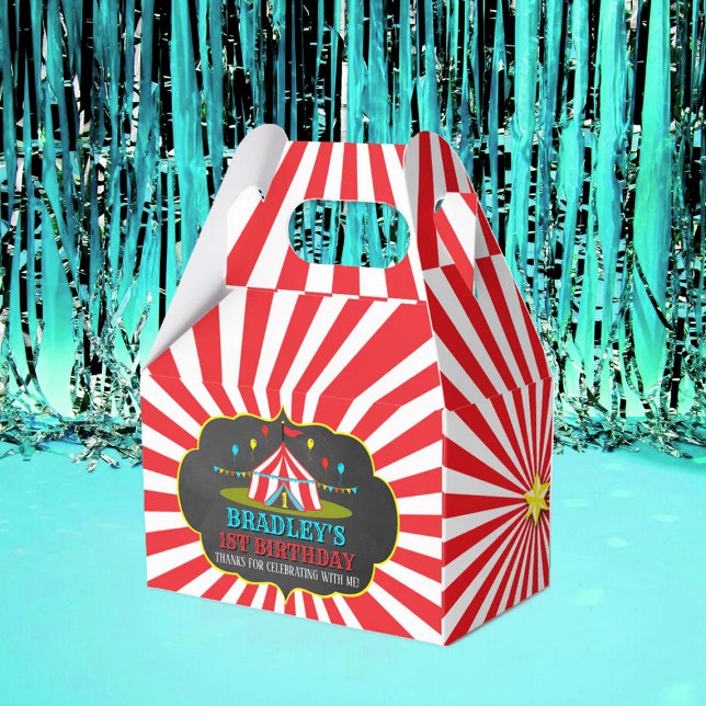 Big Top Circus Carnival Chalkboard 1st Birthday Favor Boxes (Creator Uploaded)