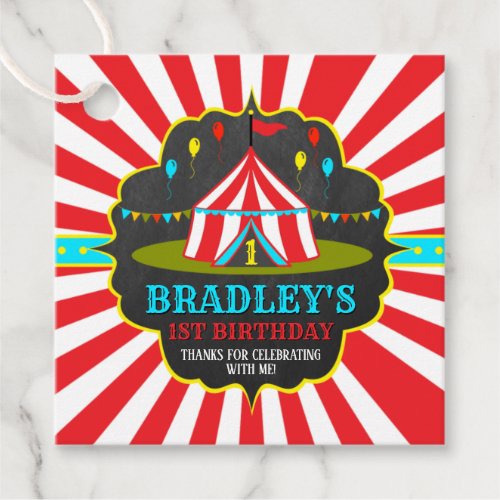 Big Top Circus Carnival Chalkboard 1st Birthday Favor Tags