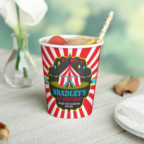 Big Top Circus Carnival Chalkboard 1st Birthday Paper Cups
