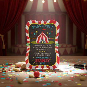 Big Top Circus Carnival Chalkboard 1st Birthday Thank You Card