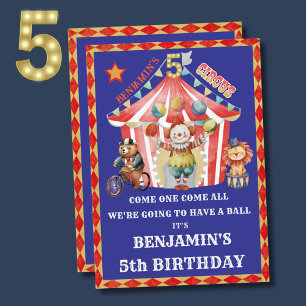 Big Top Circus Carnival Fifth Birthday Invitation