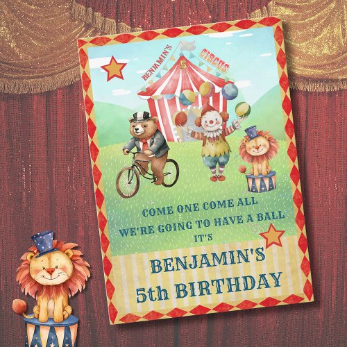 Big Top Circus Carnival Fifth Birthday  Invitation