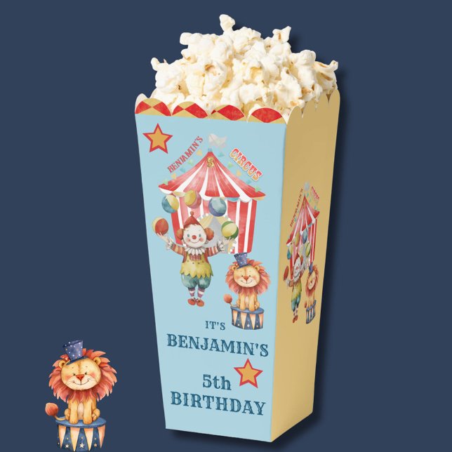 Big Top Circus Carnival Fifth Birthday Popcorn Favor Boxes (Creator Uploaded)