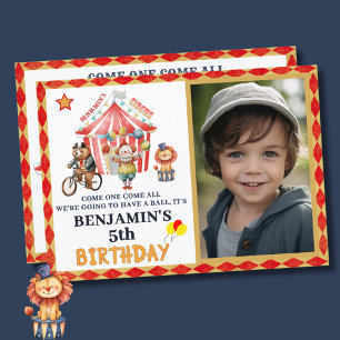 Big Top Circus Carnival Photo Fifth Birthday  Invitation